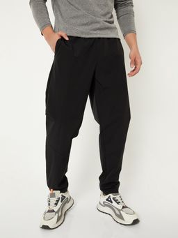 max - Men Solid Athleisure Black Track Pants