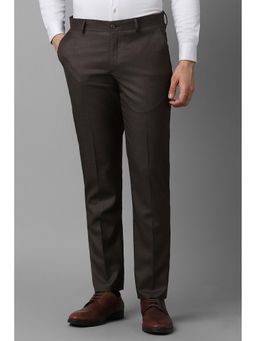 Louis Philippe - Men Brown Slim Fit Textured Flat Front Formal Trouser