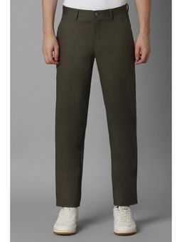 Louis Philippe - Men Olive Slim Fit Solid Flat Front Casual Trouser