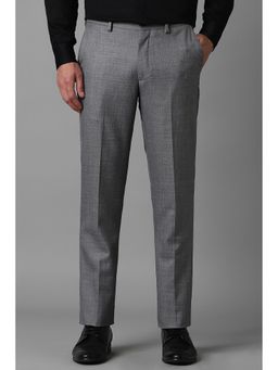 Louis Philippe - Men Grey Slim Fit Check Flat Front Formal Trouser
