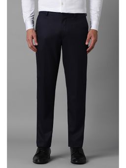 Louis Philippe - Men Navy Slim Fit Check Flat Front Formal Trouser