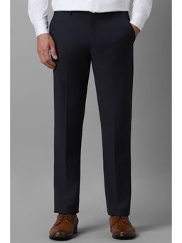 Louis Philippe - Men Navy Slim Fit Textured Flat Front Formal Trouser