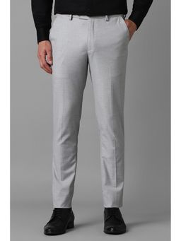 Louis Philippe - Men Grey Slim Fit Check Flat Front Formal Trouser