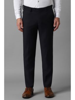 Louis Philippe - Men Black Slim Tapered Fit Solid Flat Front Formal Trouser