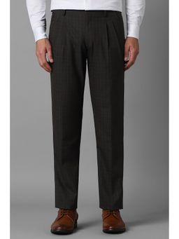 Louis Philippe - Men Brown Regular Fit Check Pleated Formal Trouser
