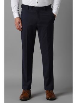 Louis Philippe - Men Navy Slim Fit Check Flat Front Formal Trouser