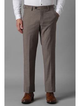 Louis Philippe - Men Brown Slim Fit Textured Flat Front Formal Trouser