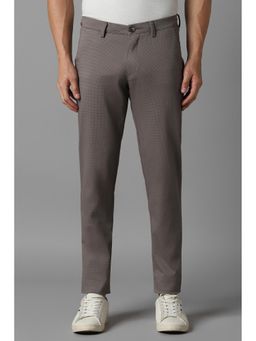 Louis Philippe - Men Grey Slim Tapered Fit Check Flat Front Casual Trouser