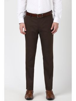 Peter England - Men Brown Textured Slim Fit Trouser