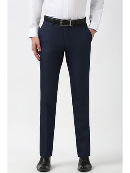 Peter England - Men Navy Textured Slim Fit Trouser