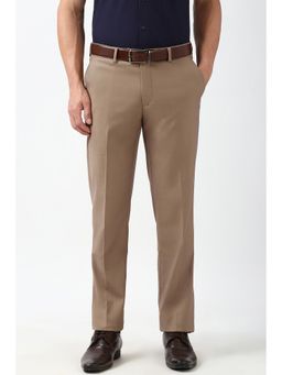 Peter England - Men Brown Textured Slim Fit Trouser
