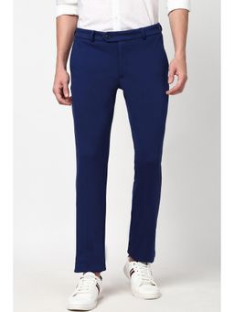 Peter England - Men Blue Solid Super Slim Fit Trouser