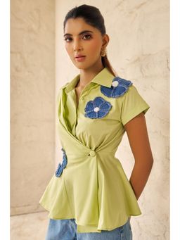 By The Bay - Womens Cotton Embroidered Green Shirt