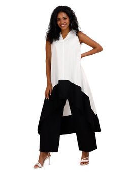 Mala Singh - Womens Cotton Colorblock White Co-Ord Set