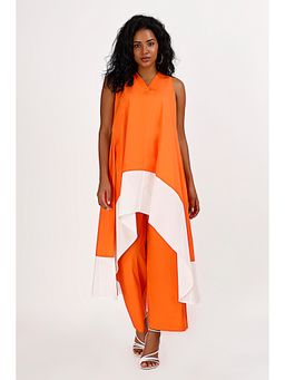 Mala Singh - Womens Cotton Colorblock Orange Co-Ord Set