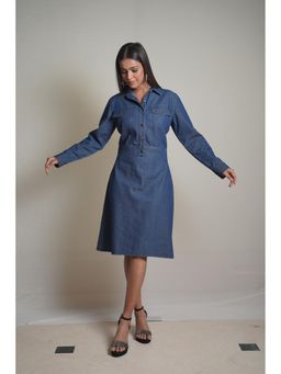 Mala Singh - Womens Cotton Solid Blue Dress