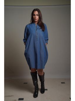 Mala Singh - Womens Cotton Solid Blue Dress
