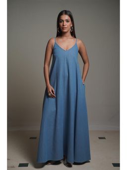 Mala Singh - Womens Cotton Solid Blue Dress