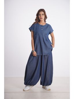 Mala Singh - Womens Cotton Solid Blue Co-Ord Set