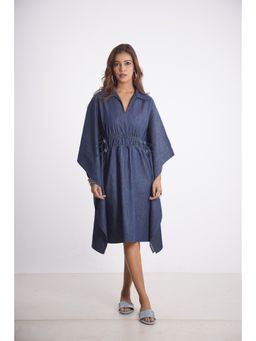 Mala Singh - Womens Cotton Solid Blue Kaftan Dress