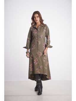 Mala Singh - Womens Cotton Floral Olive Dress