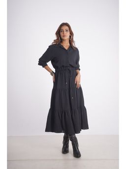 Mala Singh - Womens Polyester Textured Black Dress