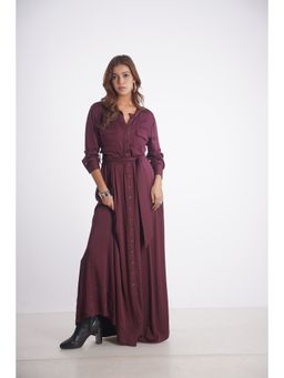 Mala Singh - Womens Lurex Solid Purple Dress with Belt