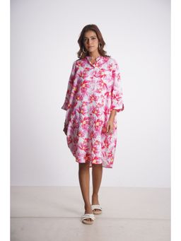 Mala Singh - Womens Linen Floral Pink Dress