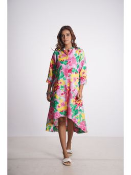 Mala Singh - Womens Linen Printed Multi-Color Dress