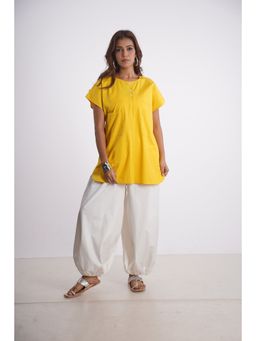 Mala Singh - Womens Cotton Solid Yellow Co-Ord Set