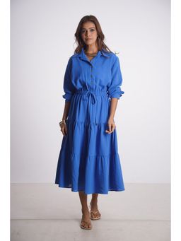 Mala Singh - Womens Polyester Textured Blue Dress