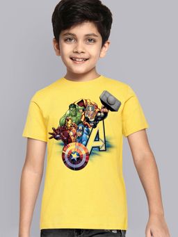 Kidsville - Avengers Regular Fit Crew Neck Yellow T-Shirt for Boys