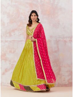 Basanti Kapde aur Koffee - Lime Green Sequined Lehenga (Set of 3)