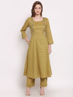 DART STUDIO - Hand Embroidered Cotton Kurta and Palazzo - Green (Set of 2)