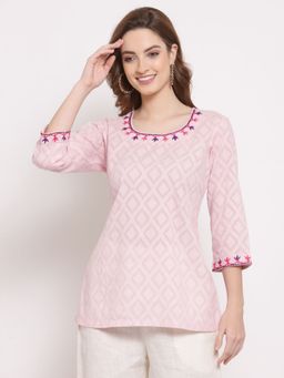 DART STUDIO - Hand Embroidered Cotton Top -Pink