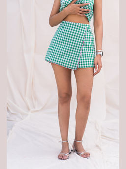 Urban Suburban - Green Gingham Checks Skirt with Piping