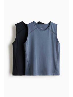 H&M - Boys Turquoise 2-Pack Slim Fit Sports Vest Tops With Drymove