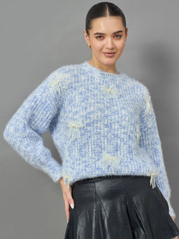 KASMA - Women's Blue Round Neck Cardigan