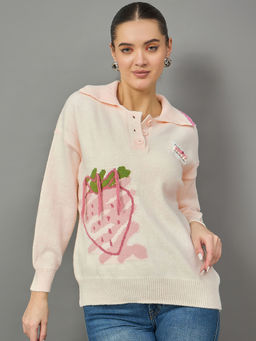 KASMA - Women's White Collar Neck Cardigan