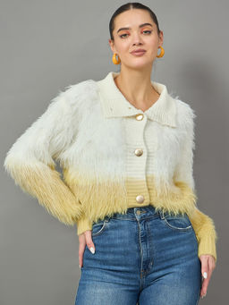 KASMA - Women's White Collar Neck Cardigan