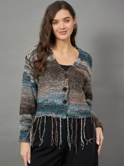 KASMA - Women's Blue V-Neck Cardigan