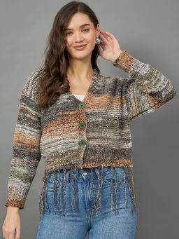 KASMA - Women's Green V-Neck Cardigan