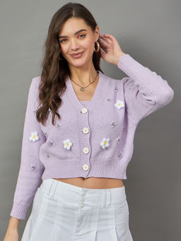 KASMA - Women's Purple V-Neck Cardigan with Inner (Set of 2)