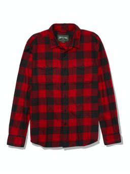 American Eagle - Men Red Super Soft Plaid Flannel Shirt