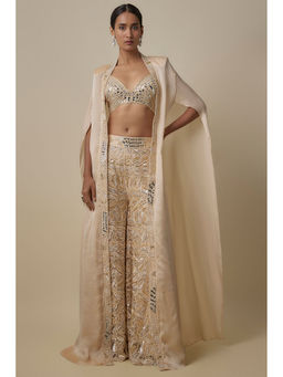 Asaga - Beige Zander Bustier With Palazzo And Cape (Set of 3)