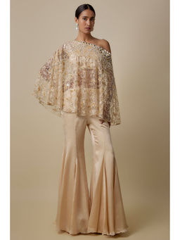 Asaga - Beige Sharara With Blouse And Cape (Set of 3)
