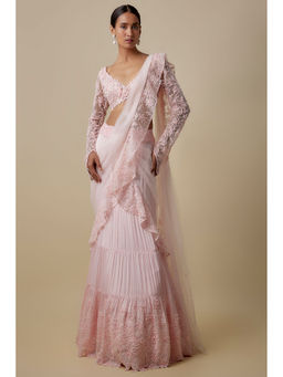 Asaga - Pink Finery Pre-Dapped Saree with Stitched Blouse