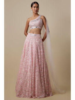 Asaga - Pink Cubine Skirt With Crop Top (Set of 2)