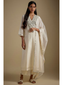 Asaga - Ivory Mirror Work Kurta With Pant And Dupatta (Set of 3)