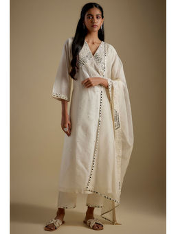 Asaga - Ivory Mirror Work Kurta With Pant And Dupatta (Set of 3)